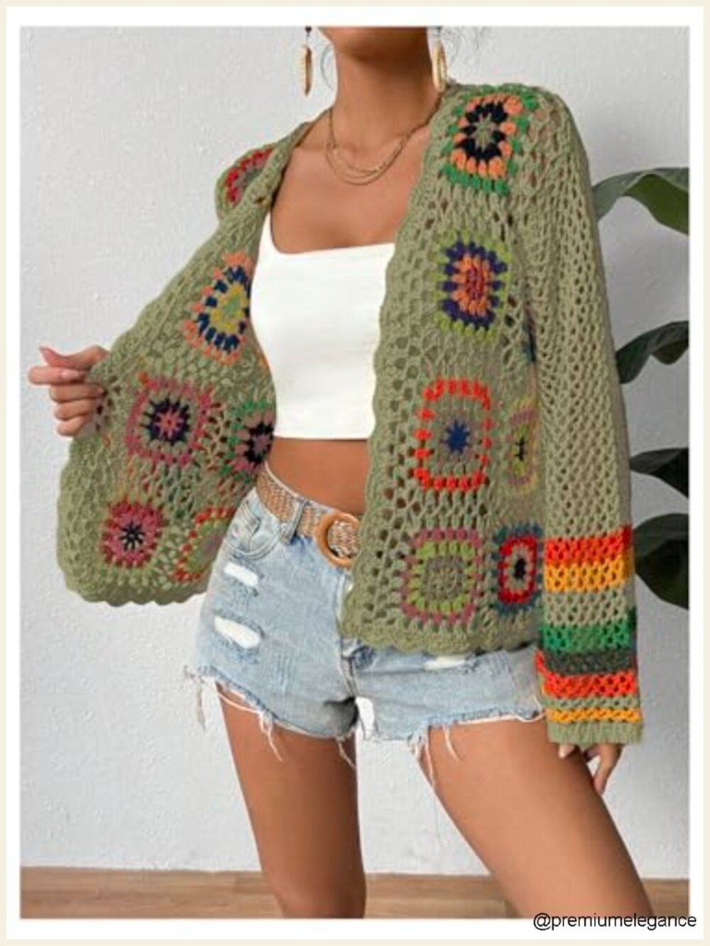 Floral Crochet Hollow Out Open Front Long Sleeve Cardigan Sweater - Picture 3 of 5